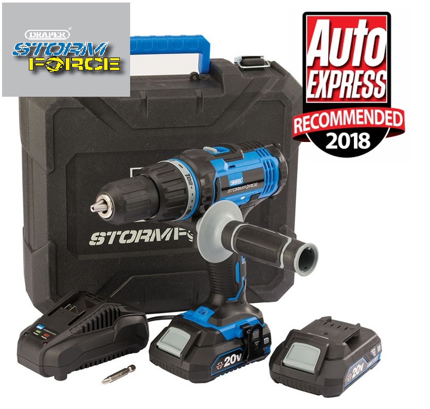 Draper Storm Force® 20V Combi Drill 2 x 2.0Ah Batteries, Charger & Case