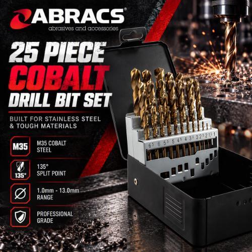 25pc HSS Cobalt Drill Bit Set 1mm - 13mm (0.5mm Increments)