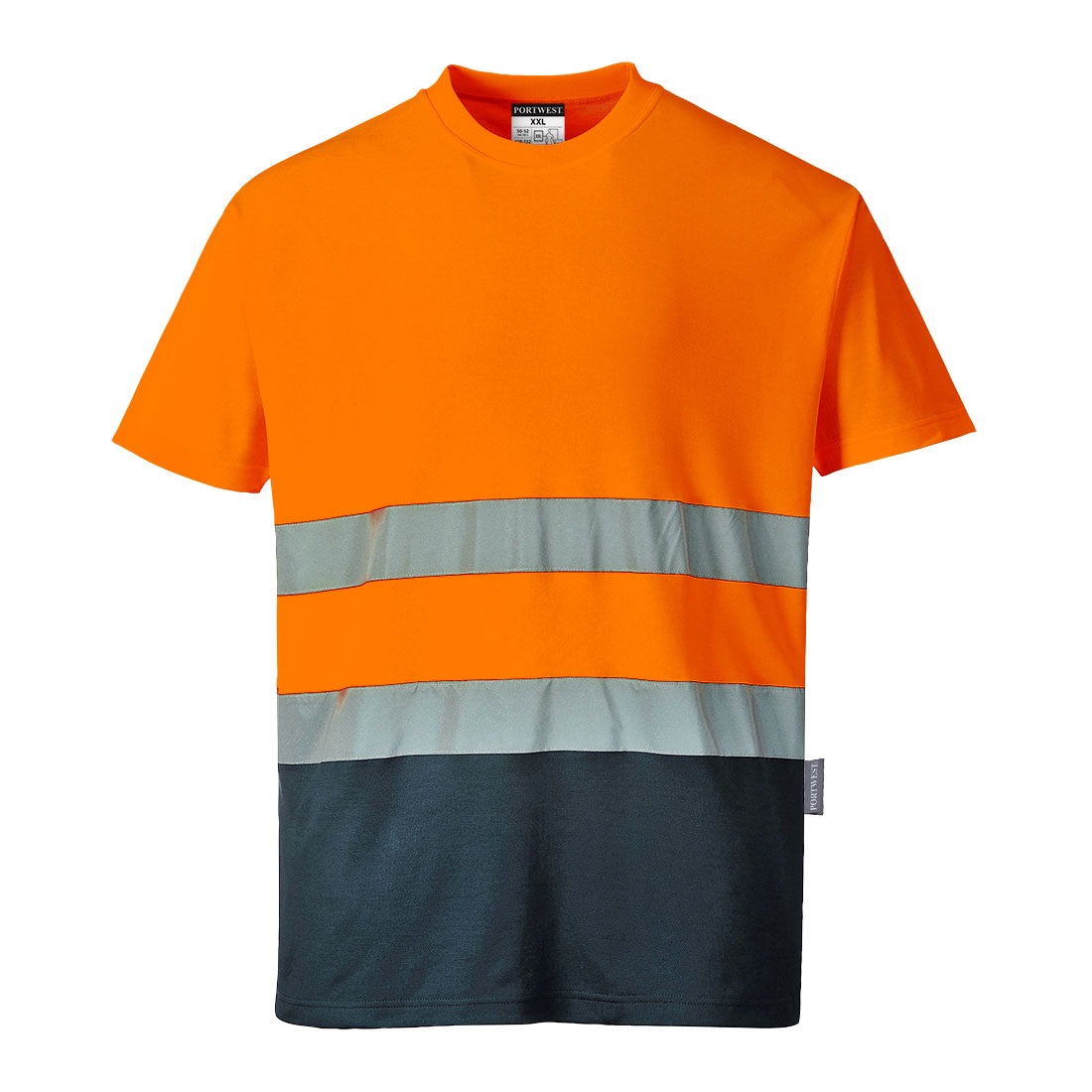Hi-Vis Cotton Comfort Contrast T-Shirt Orange/Navy Small