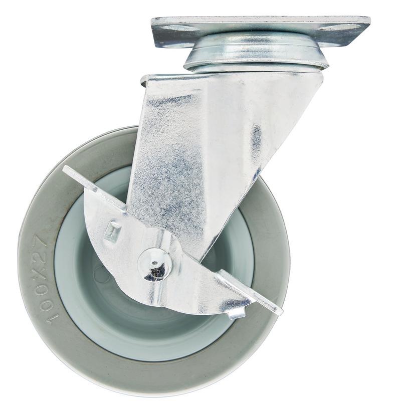 100MM RUBBER WHEEL SWIVEL PLATE C/W BRAK